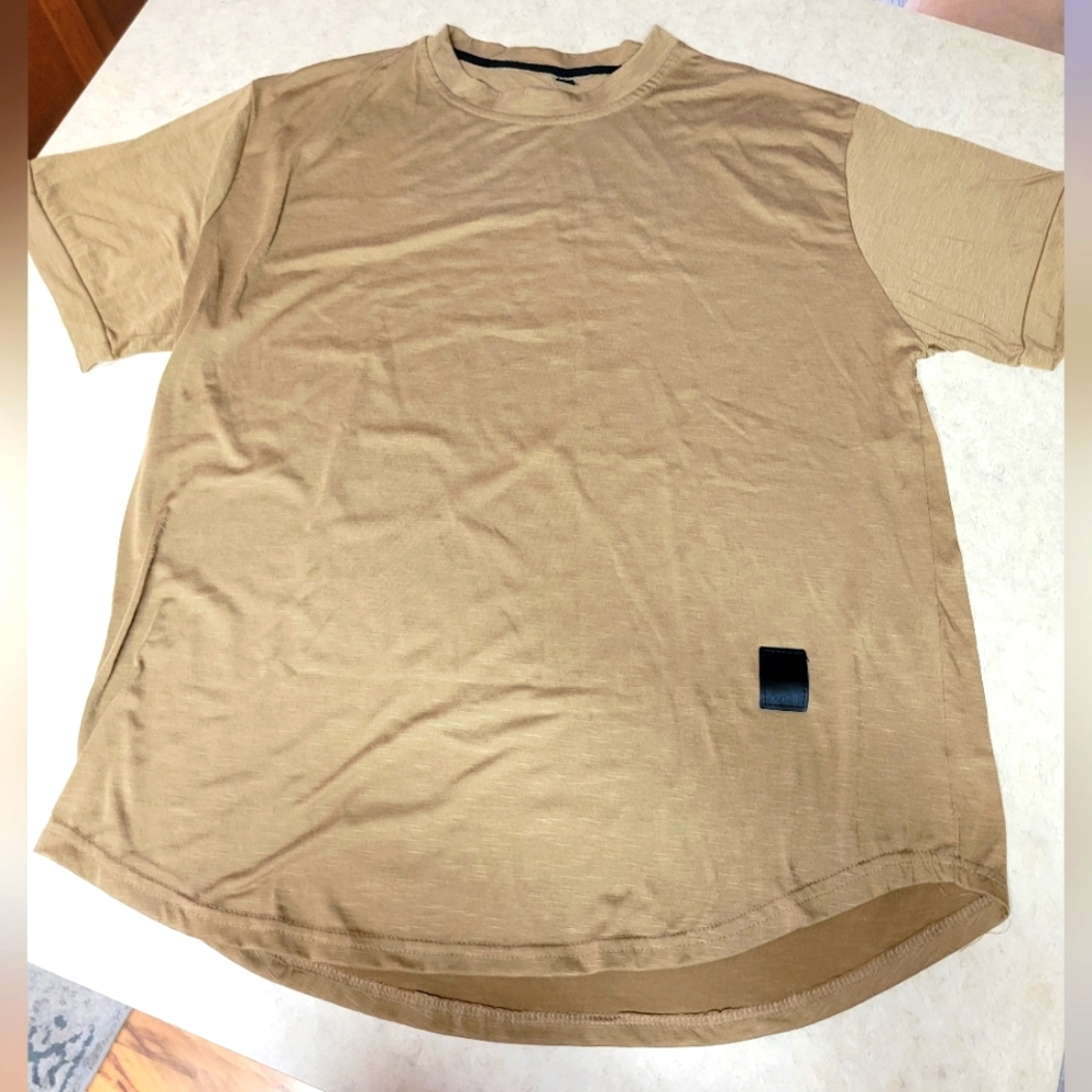 Mens large brown shirt black logo